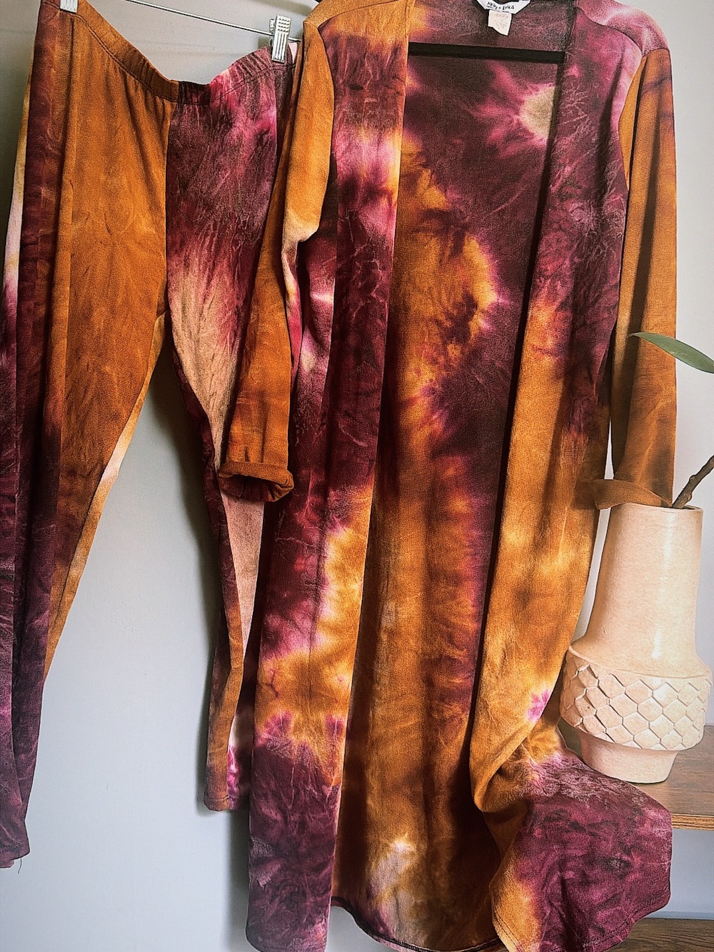 Vintage 2 Piece Tie Dye Knit Set | Long Duster Cardigan & Pants